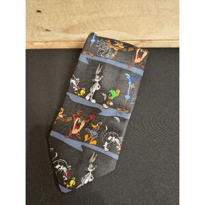 VTG Looney Tunes Polyester Necktie 1998 Bugs Taz Daffy Duck Marvin Martian Tie